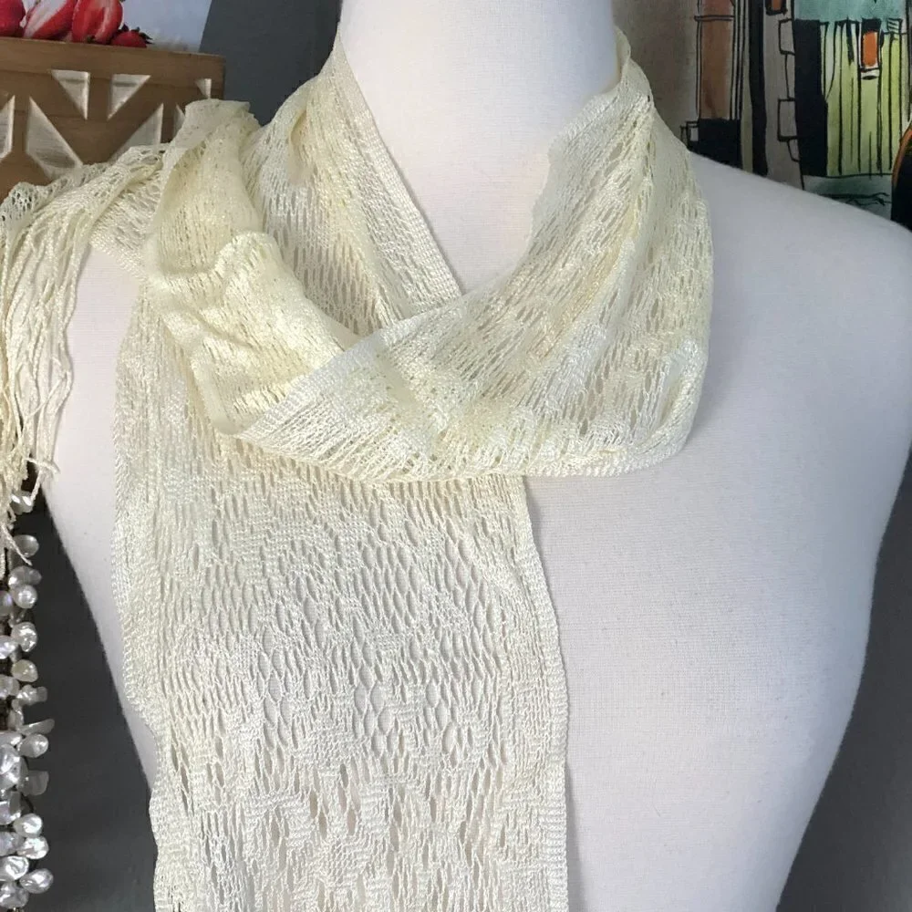 Vintage English Village Crocheted Scarf - Gypsy Fairy Coastal Cowgirl